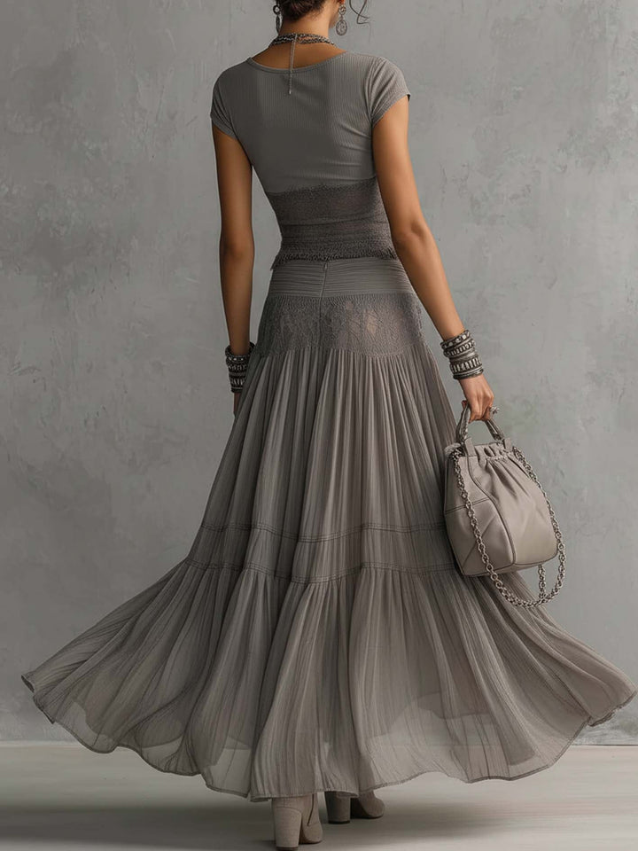 Luisa - Conjunto de Top de Encaje y Falda Maxi Plisada para Mujer