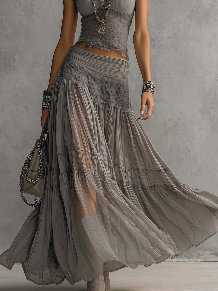 Luisa - Conjunto de Top de Encaje y Falda Maxi Plisada para Mujer