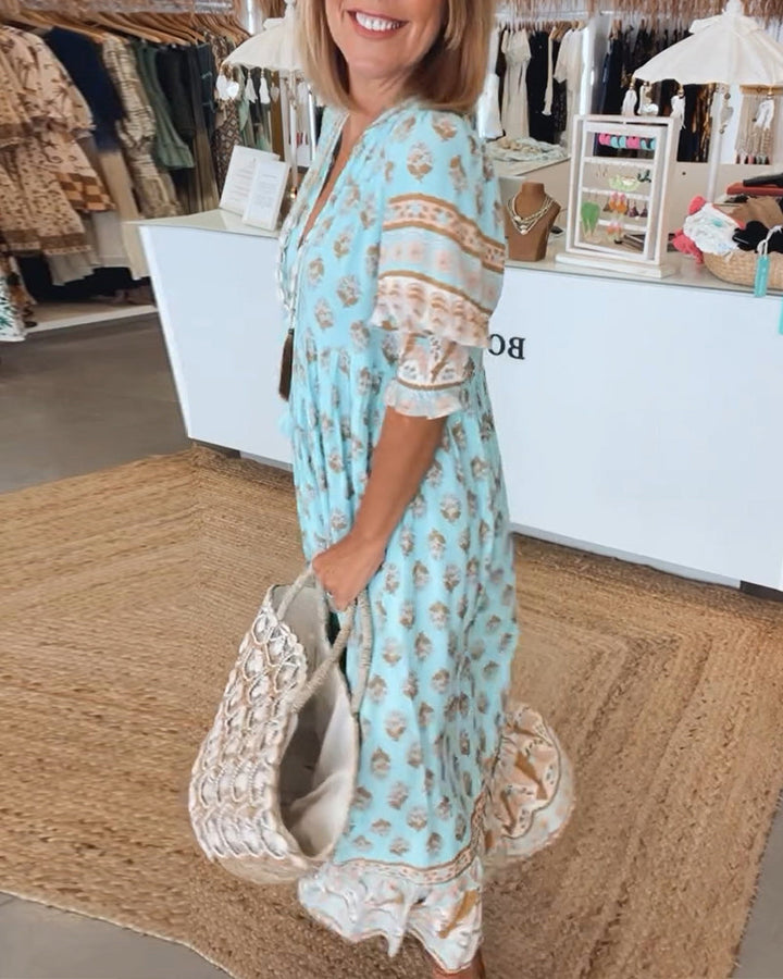 Modena - Vestido casual estampado con escote en V y media manga para Mujer
