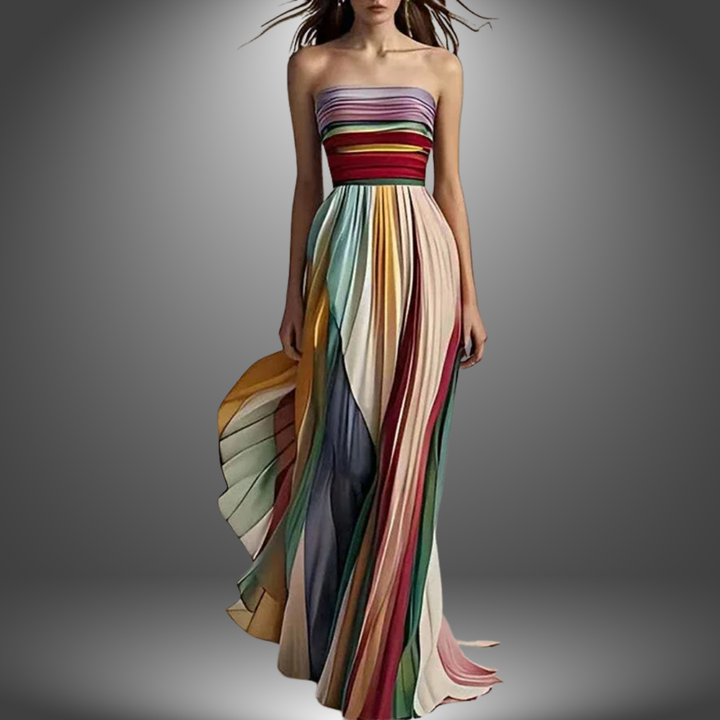Asia | Vestido largo de Mujer sin tirantes, colorido y plisado