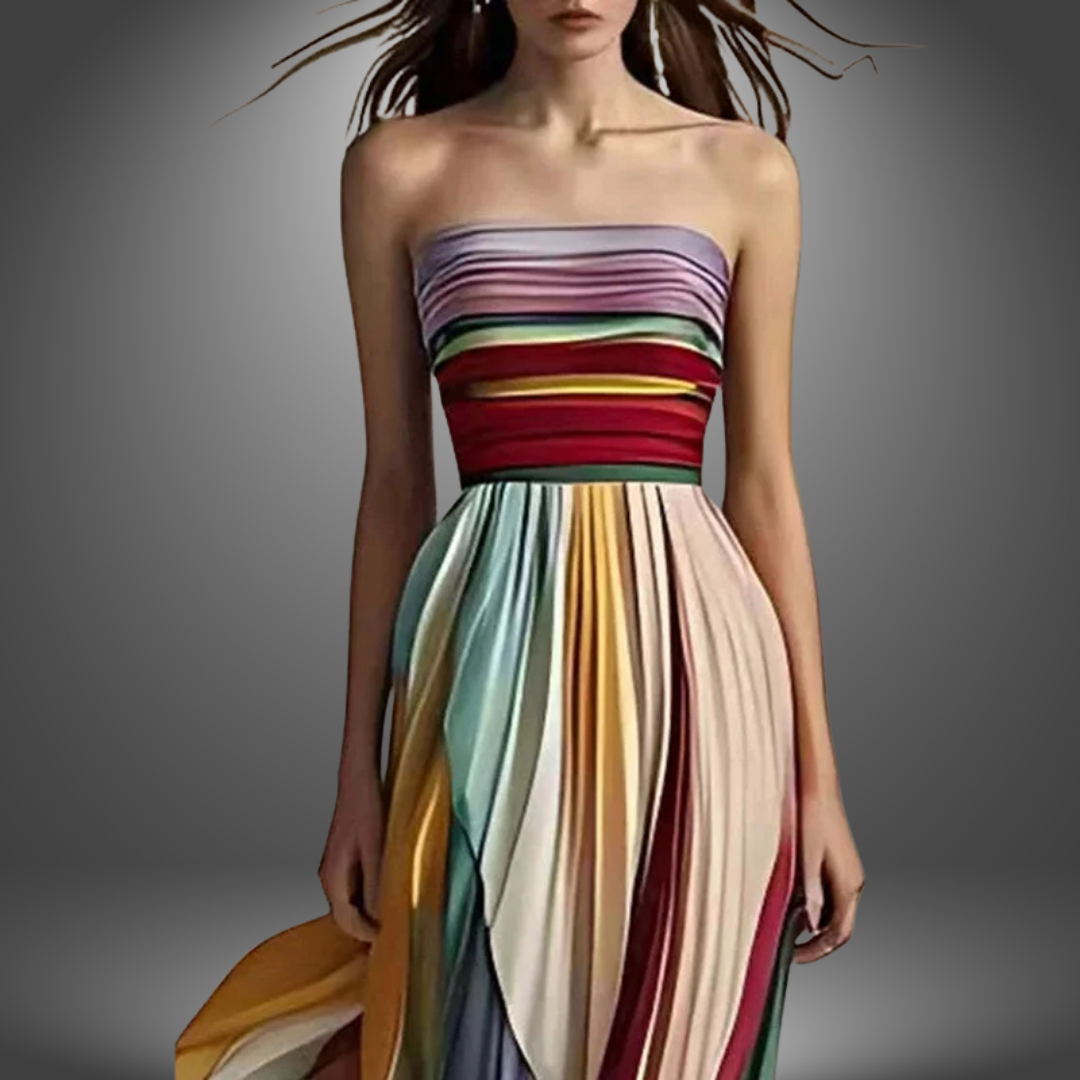 Asia | Vestido largo de Mujer sin tirantes, colorido y plisado