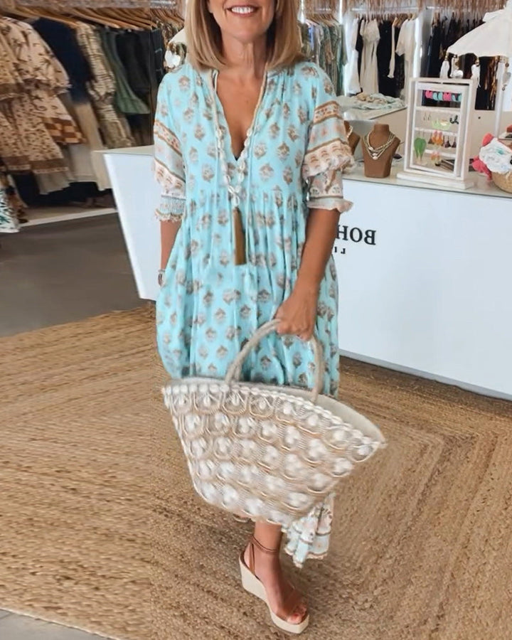 Modena - Vestido casual estampado con escote en V y media manga para Mujer