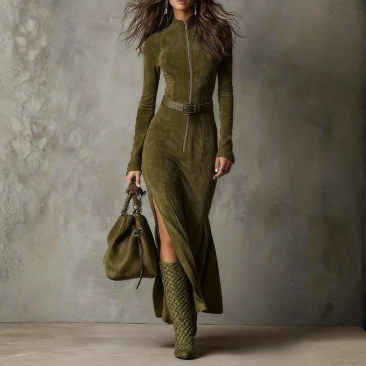 Lunori™ | Vestido largo de ante Alessia