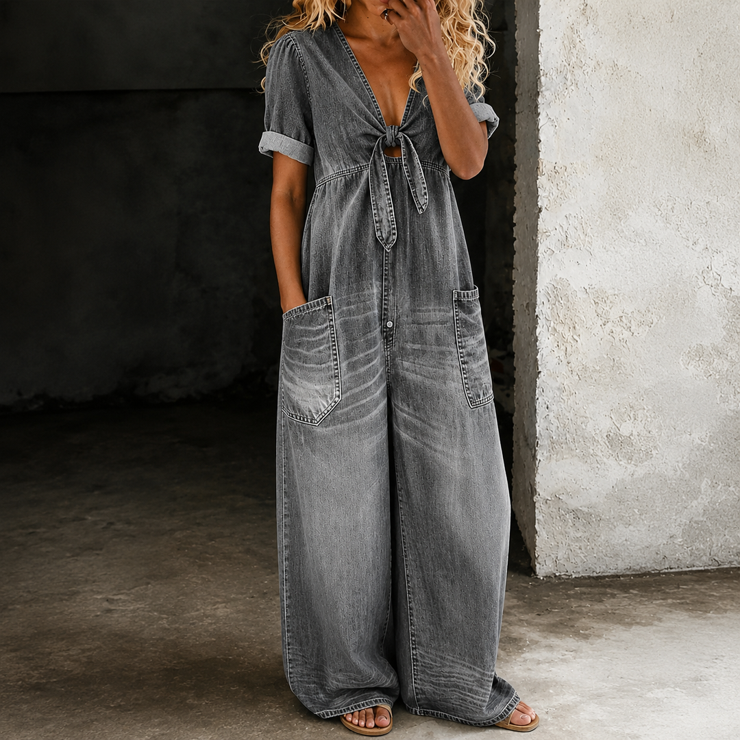 Maya | Mono de Denim de Pierna Ancha para Mujer