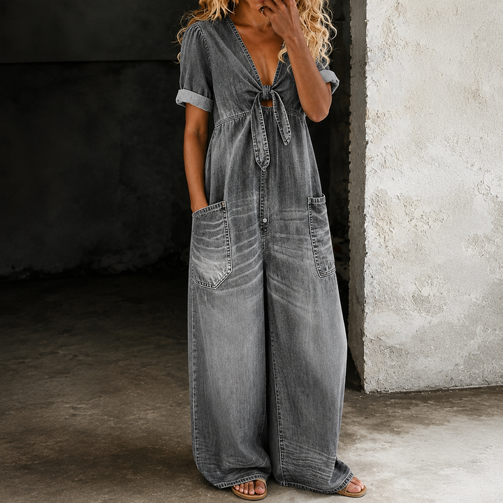 Maya | Mono de Denim de Pierna Ancha para Mujer