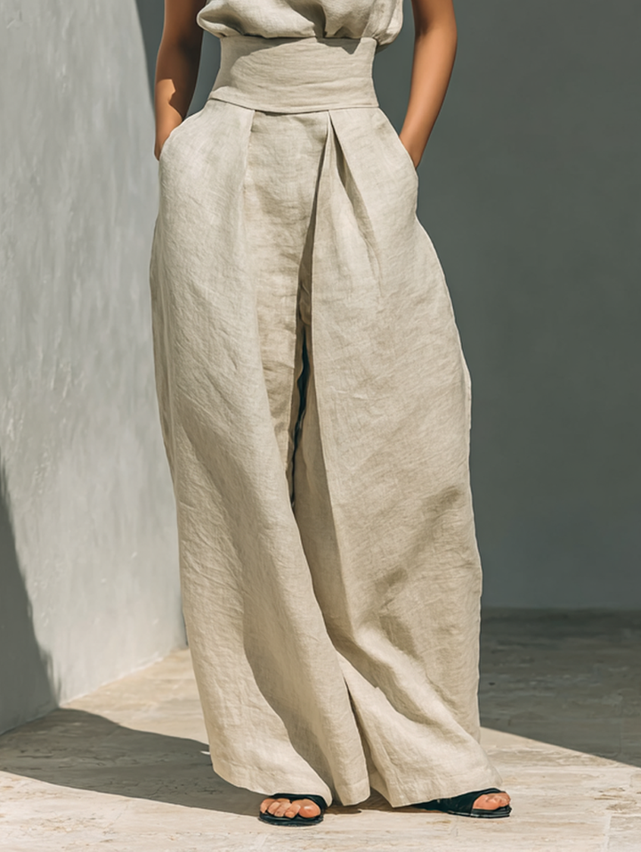 Aida - Conjunto de Blusa Sin Mangas y Pantalones de Pierna Ancha en Algodón y Lino Minimalista para Mujer