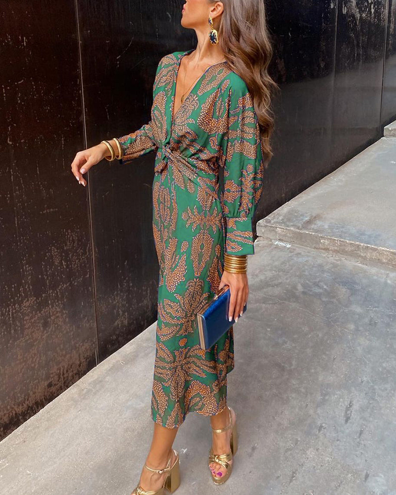 Ida™ – Vestido Midi de Mujer Elegante con Estampado de Encanto Atemporal