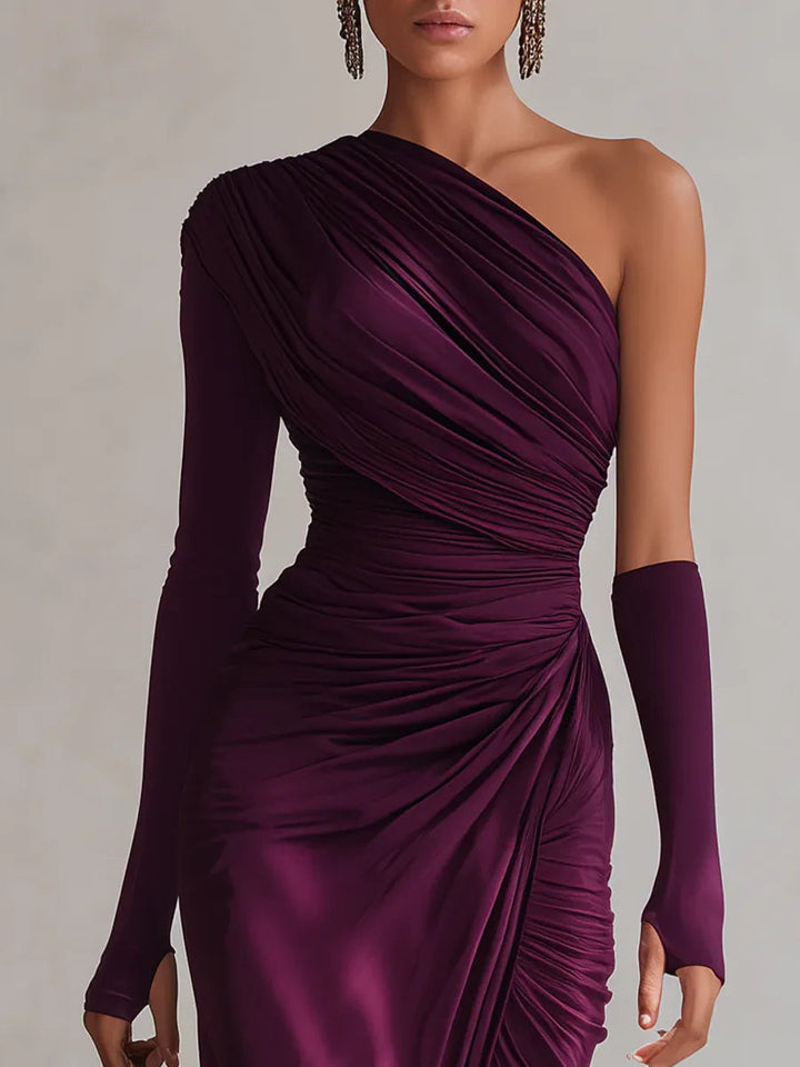 Rosalia™ - Elegant purple one-shoulder maxi dress