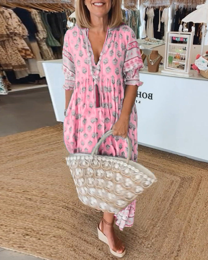 Modena - Vestido casual estampado con escote en V y media manga para Mujer