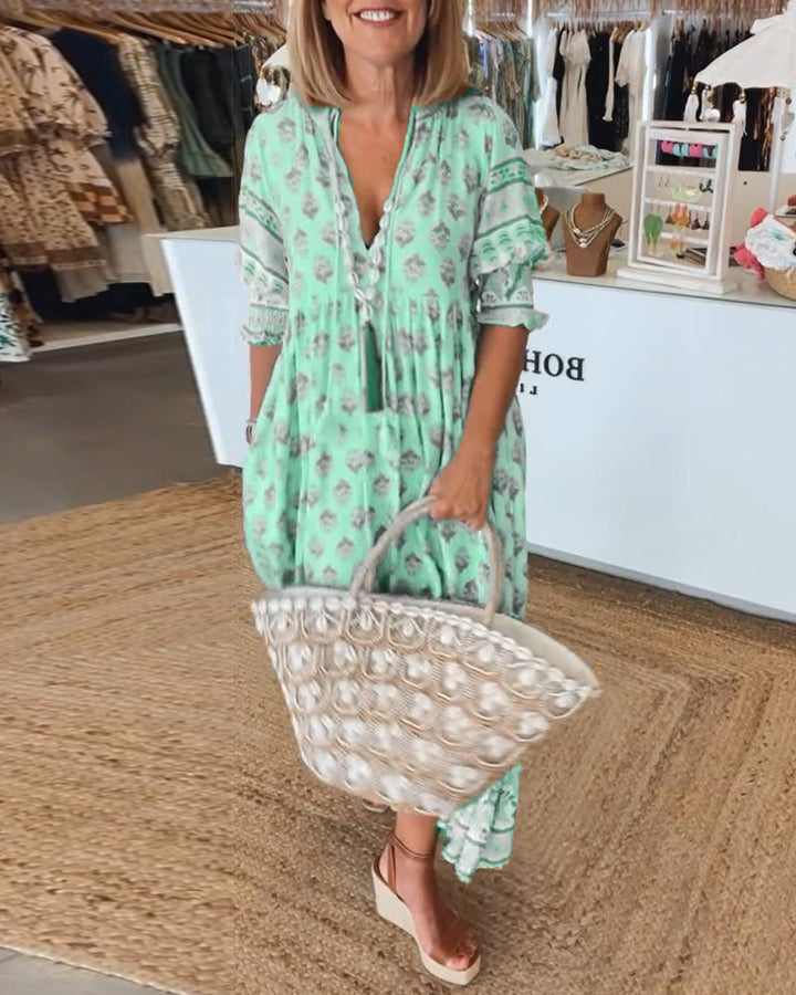 Modena - Vestido casual estampado con escote en V y media manga para Mujer