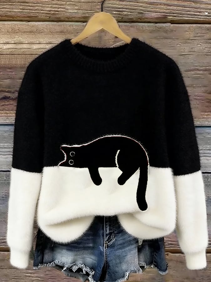 Luna | Suéter Femenina con Gráfico de Gato