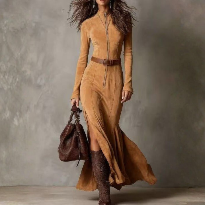 Lunori™ | Vestido largo de ante Alessia