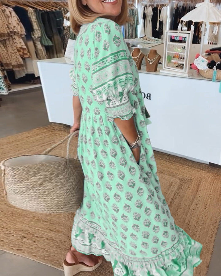 Modena - Vestido casual estampado con escote en V y media manga para Mujer