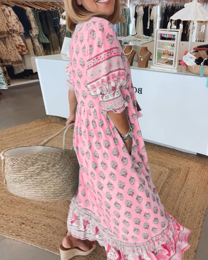 Modena - Vestido casual estampado con escote en V y media manga para Mujer