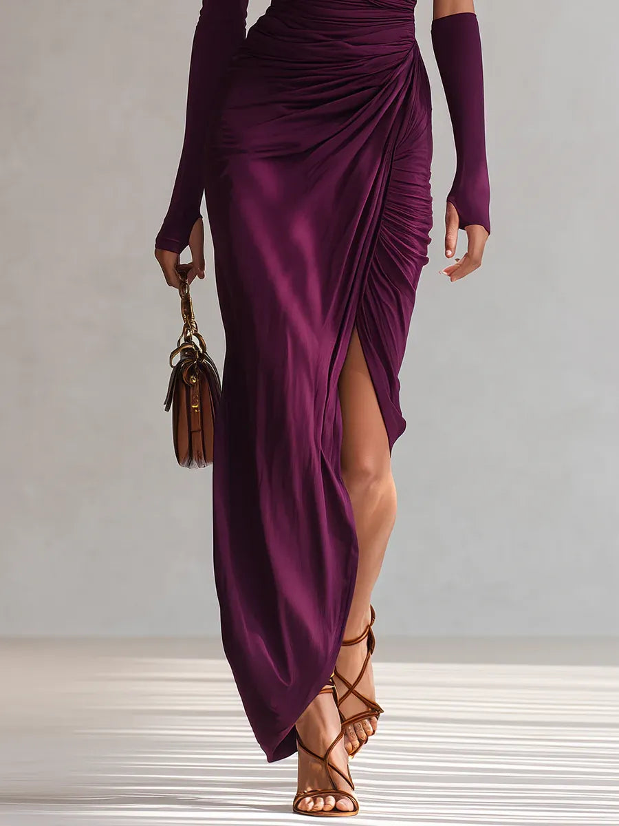 Rosalia™ - Elegant purple one-shoulder maxi dress