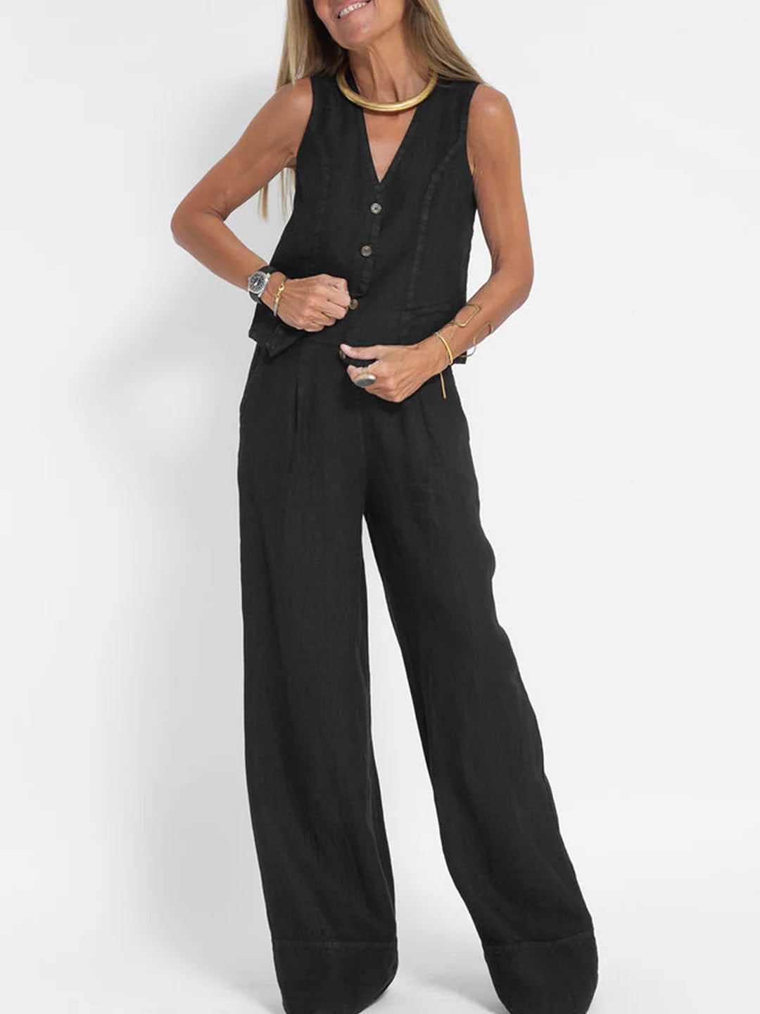 Ella | Conjunto de chaleco y pantalón ancho (Casi agotado)