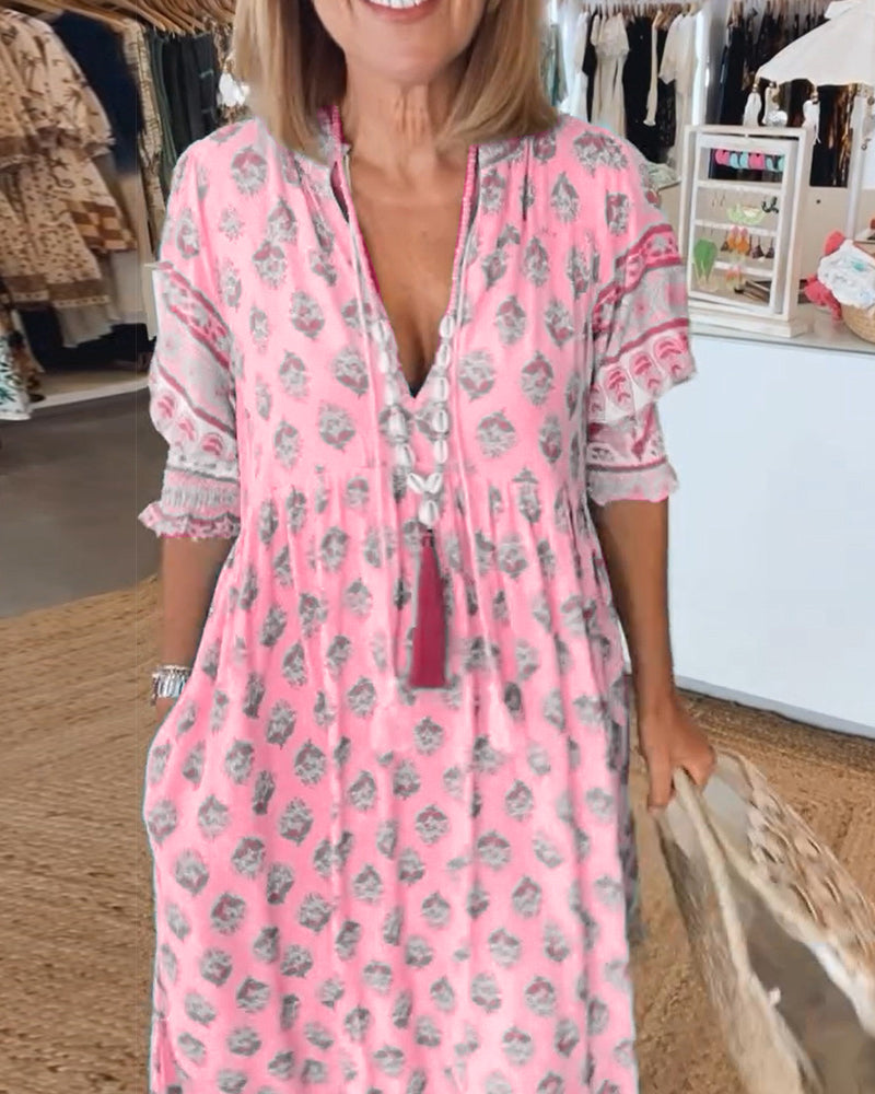 Modena - Vestido casual estampado con escote en V y media manga para Mujer