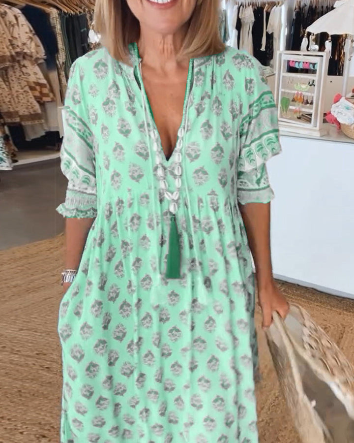 Modena - Vestido casual estampado con escote en V y media manga para Mujer