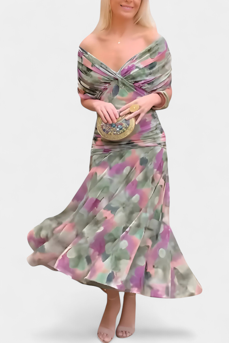 Magda™ | Vestido largo de flores con escote en V