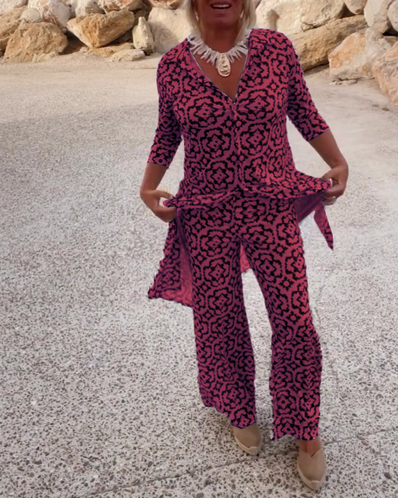Amalia™ | Conjunto de botones de solapa de dos piezas con estampado vintage