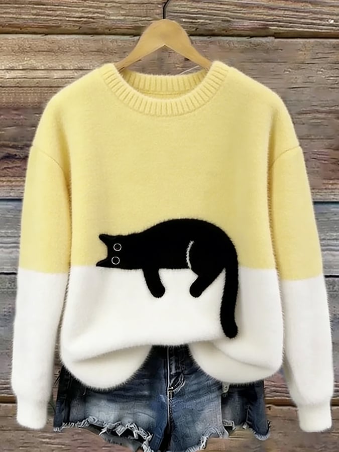 Luna | Suéter Femenina con Gráfico de Gato