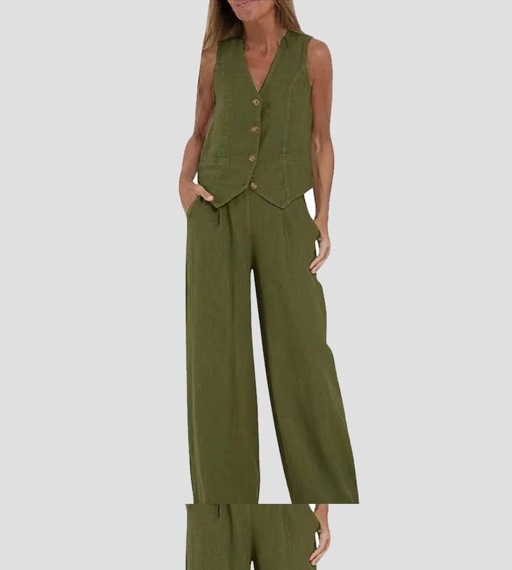 Ella | Conjunto de chaleco y pantalón ancho (Casi agotado)