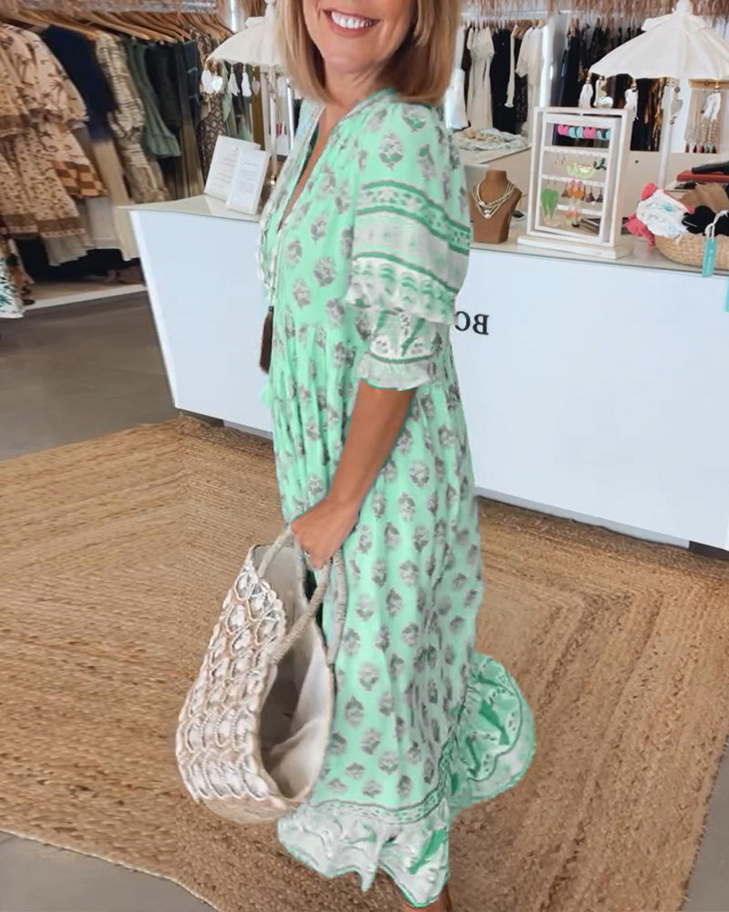 Modena - Vestido casual estampado con escote en V y media manga para Mujer