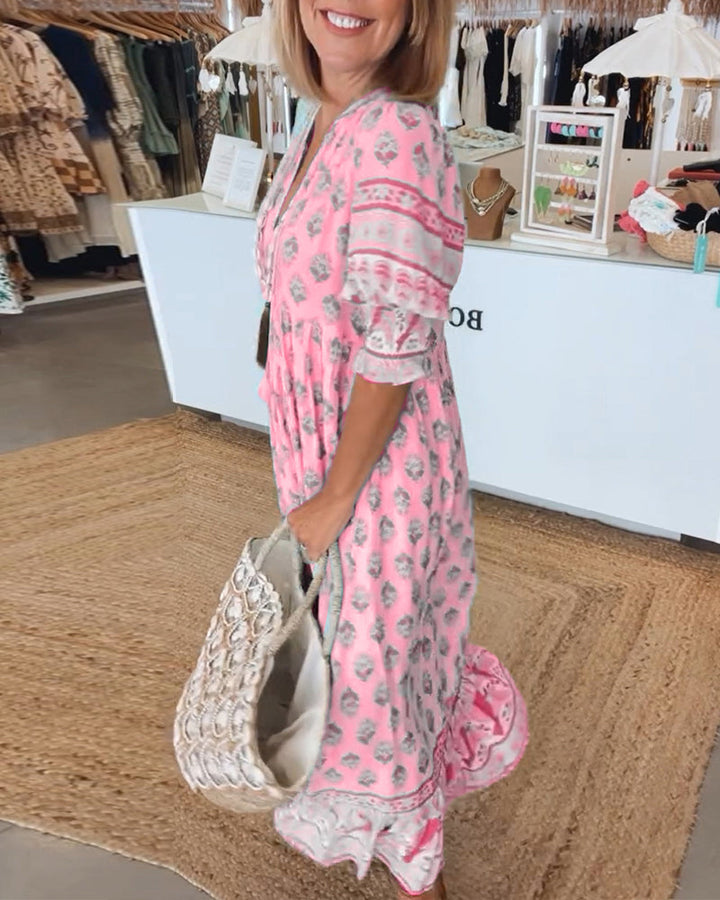 Modena - Vestido casual estampado con escote en V y media manga para Mujer