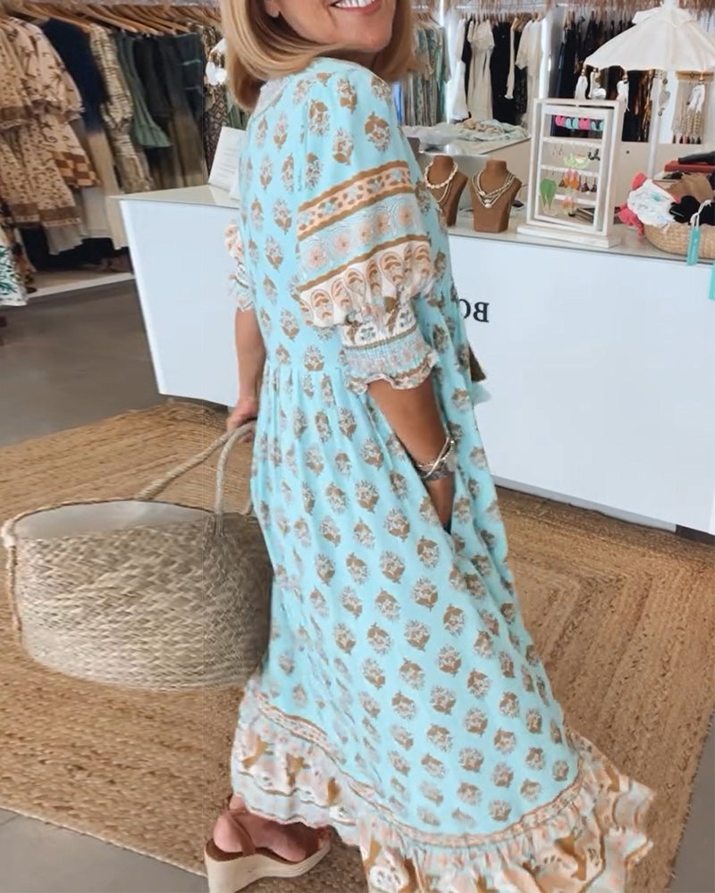 Modena - Vestido casual estampado con escote en V y media manga para Mujer