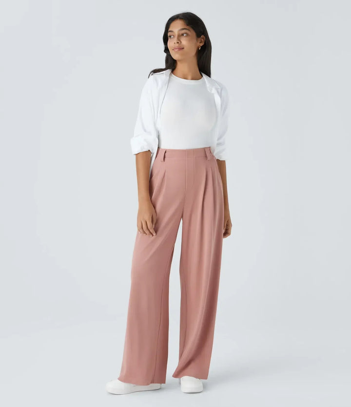 Halara - Pantalones de oficina de pierna ancha con bolsillos laterales y cintura alta para Mujer