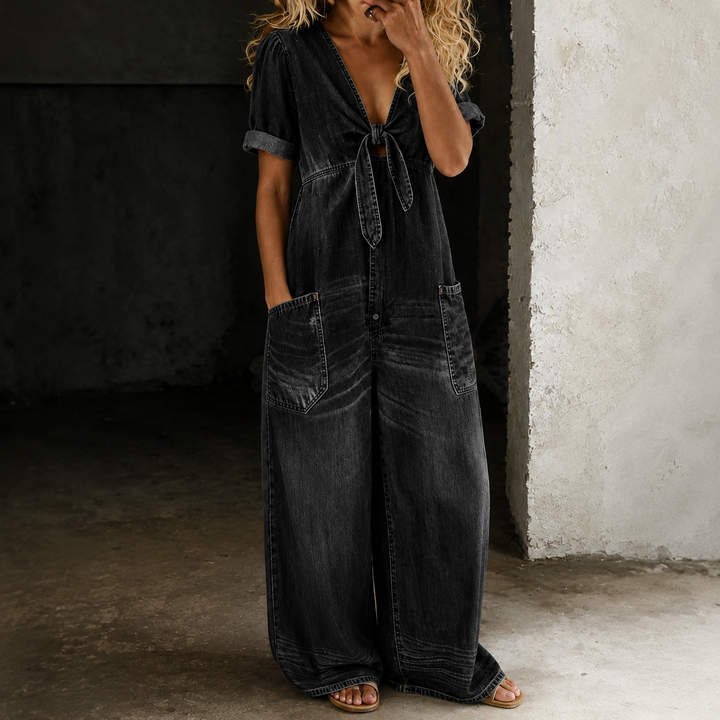 Maya | Mono de Denim de Pierna Ancha para Mujer