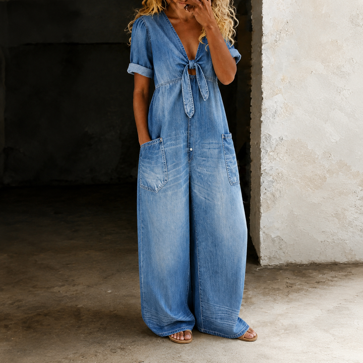 Maya | Mono de Denim de Pierna Ancha para Mujer