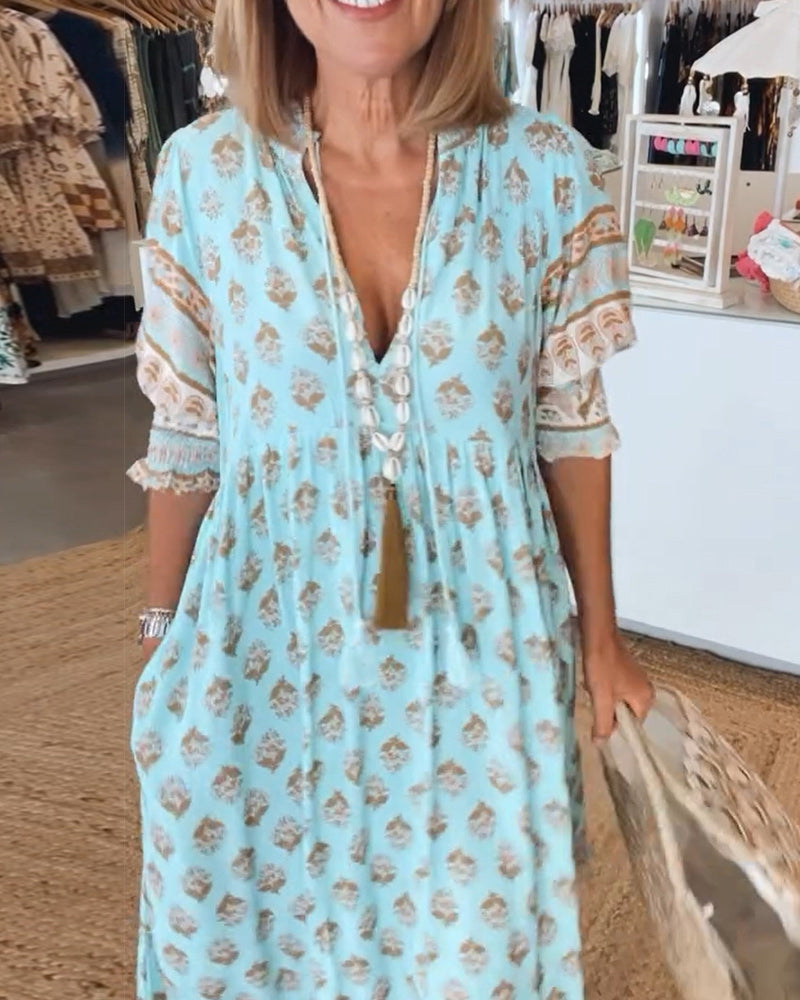 Modena - Vestido casual estampado con escote en V y media manga para Mujer