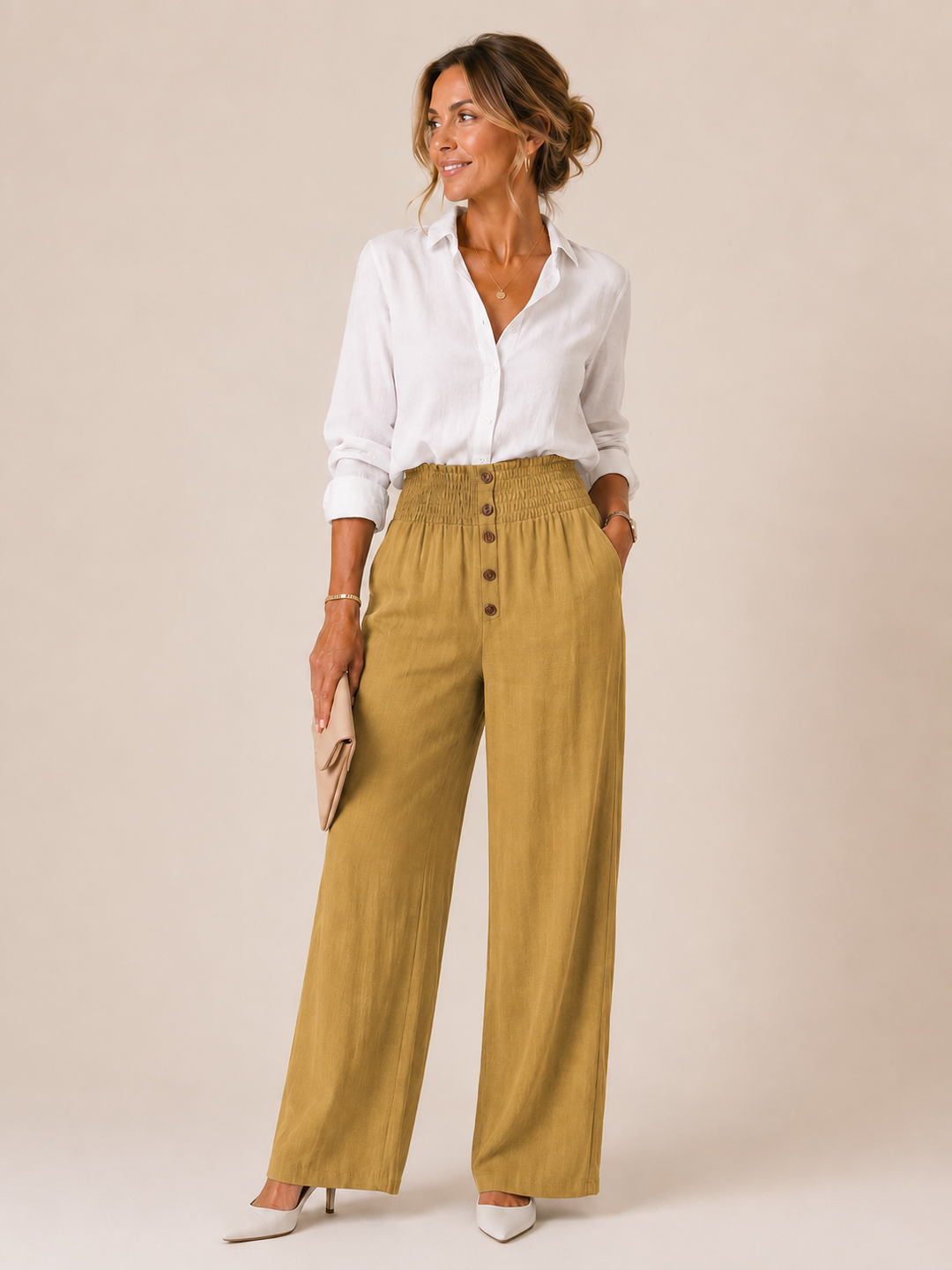 Amparo | Pantalón Palazzo Fresco de Verano de Cintura Alta Mujer Pierna Ancha
