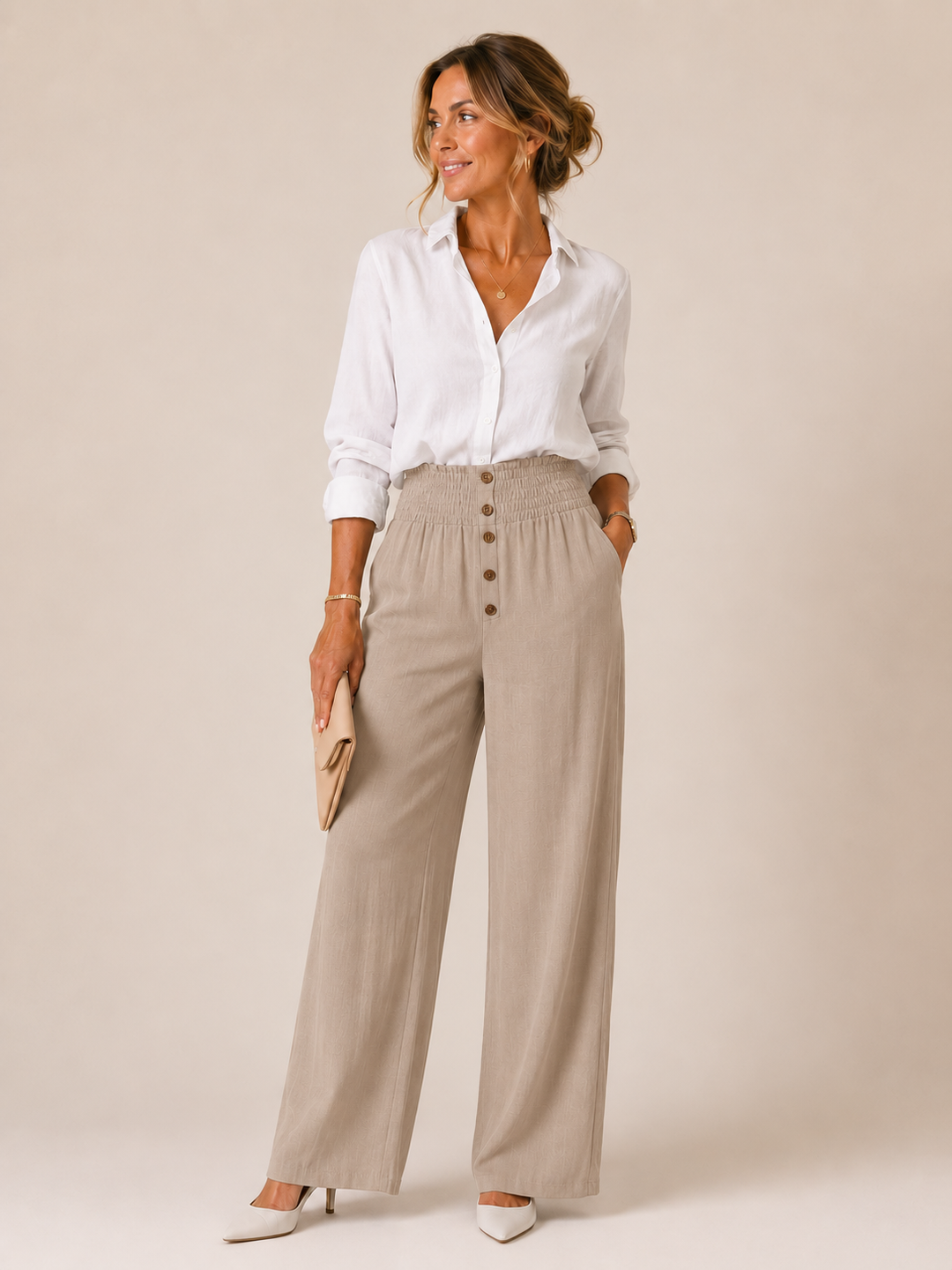 Amparo | Pantalón Palazzo Fresco de Verano de Cintura Alta Mujer Pierna Ancha
