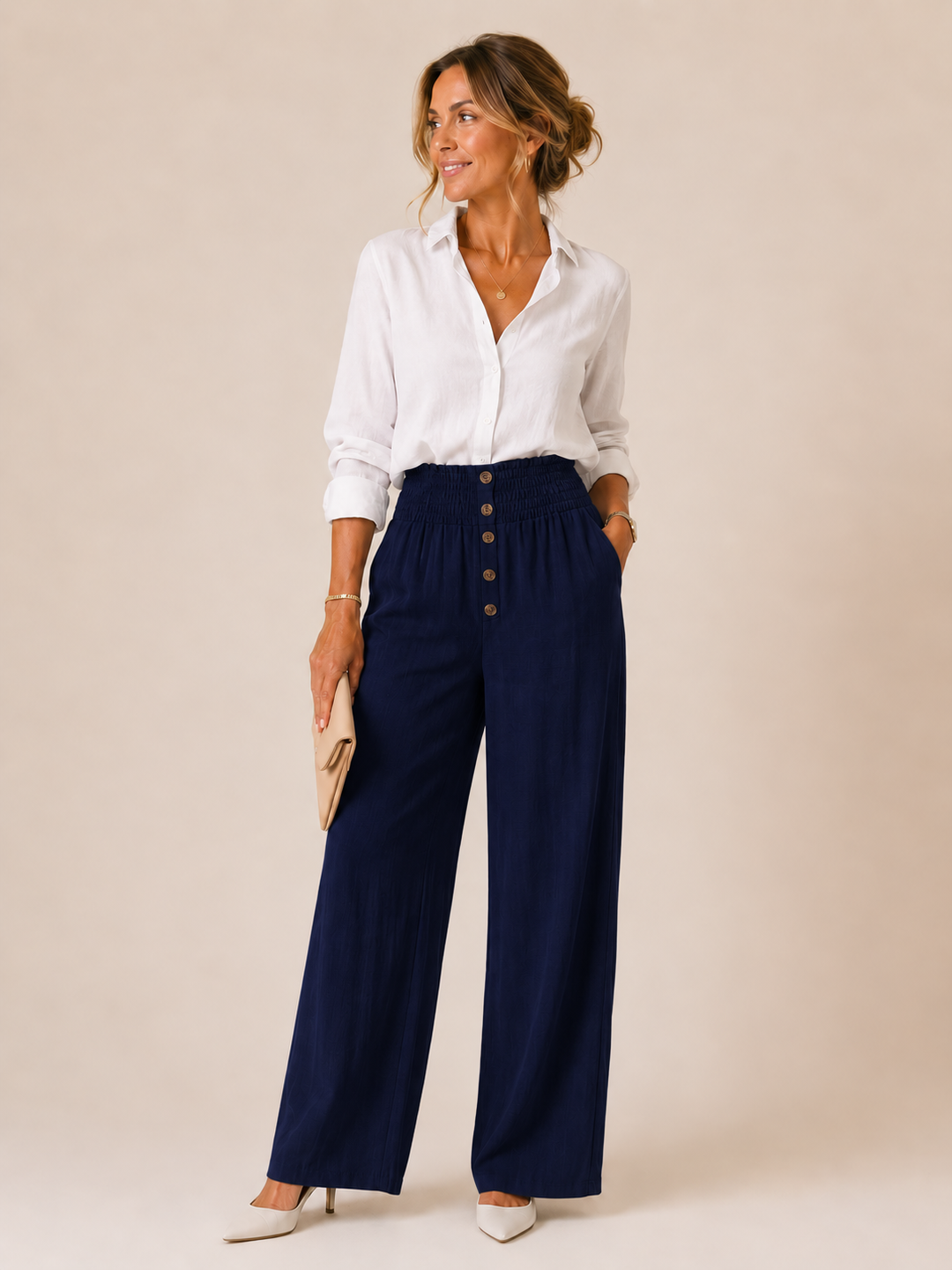Amparo | Pantalón Palazzo Fresco de Verano de Cintura Alta Mujer Pierna Ancha