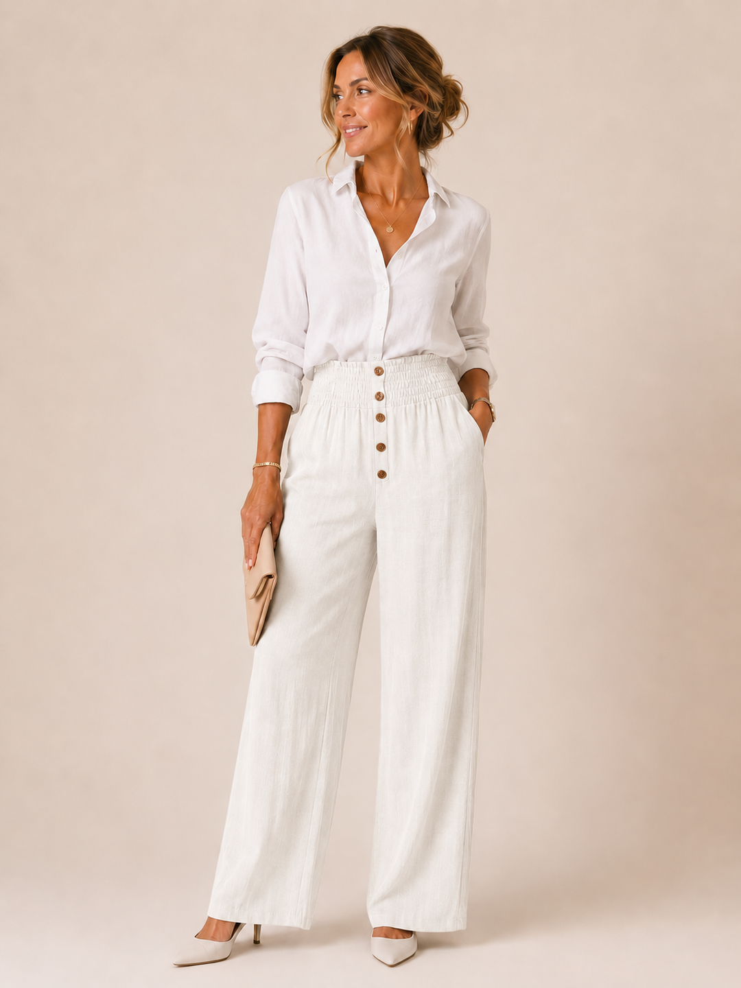 Amparo | Pantalón Palazzo Fresco de Verano de Cintura Alta Mujer Pierna Ancha
