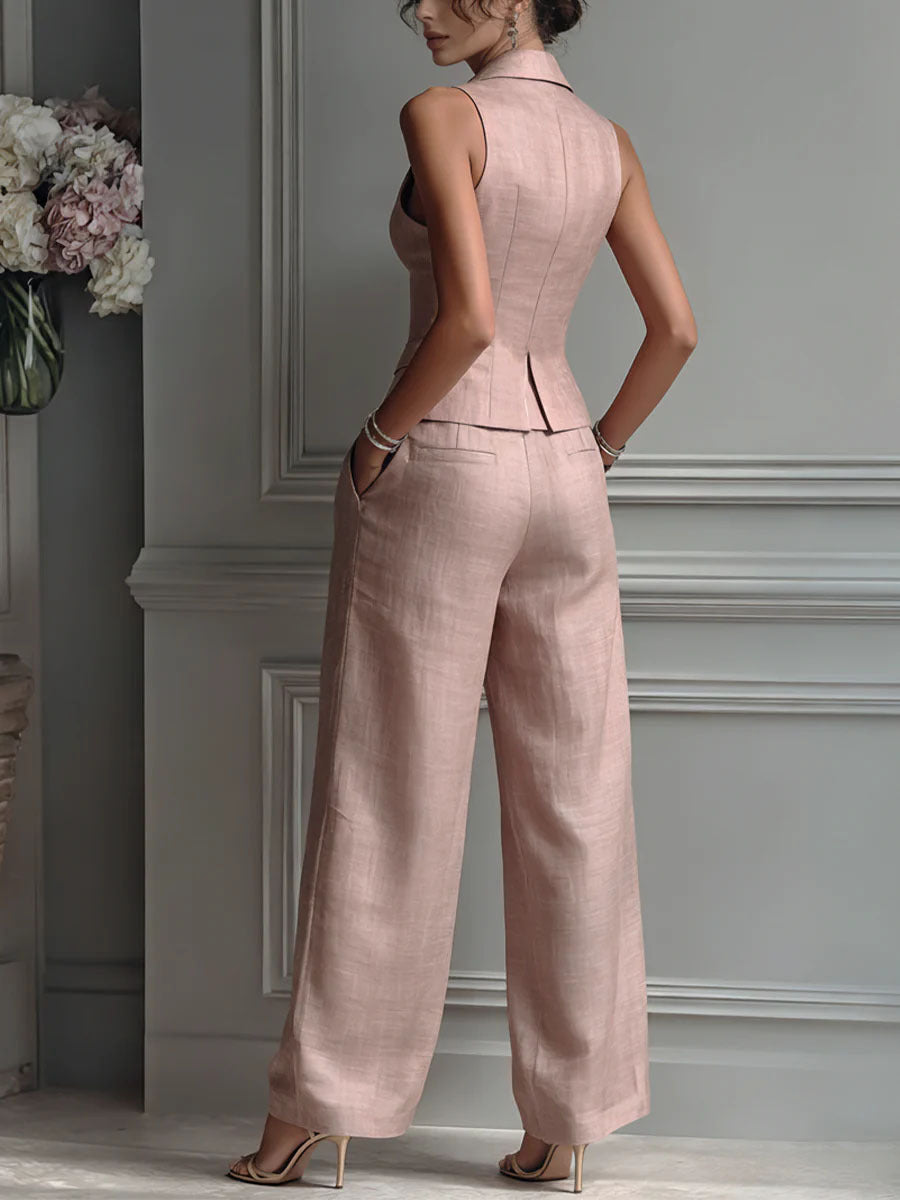 Lorie - Conjunto de dos piezas para mujer con cuello en V y botones para Mujer