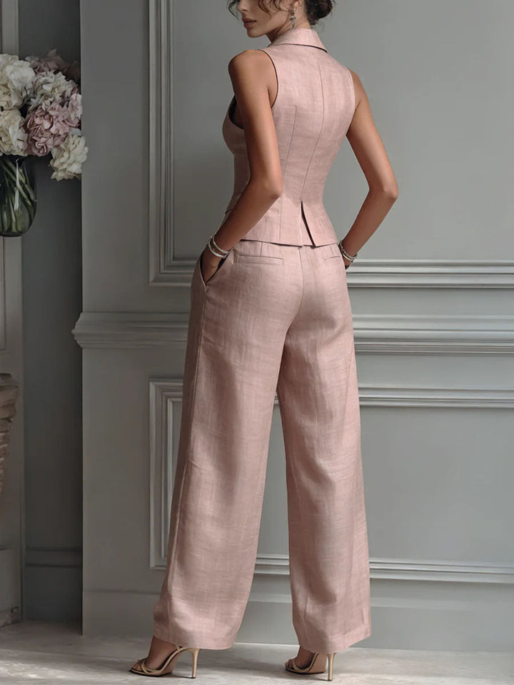Lorie - Conjunto de dos piezas para mujer con cuello en V y botones para Mujer