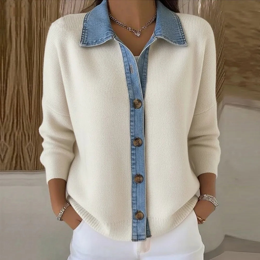 Léonie | Suéter de Punto con Cuello de Denim