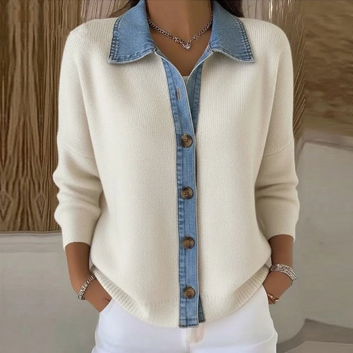 Léonie | Suéter de Punto con Cuello de Denim
