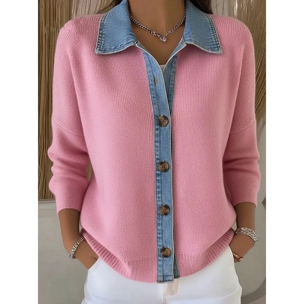 Léonie | Suéter de Punto con Cuello de Denim
