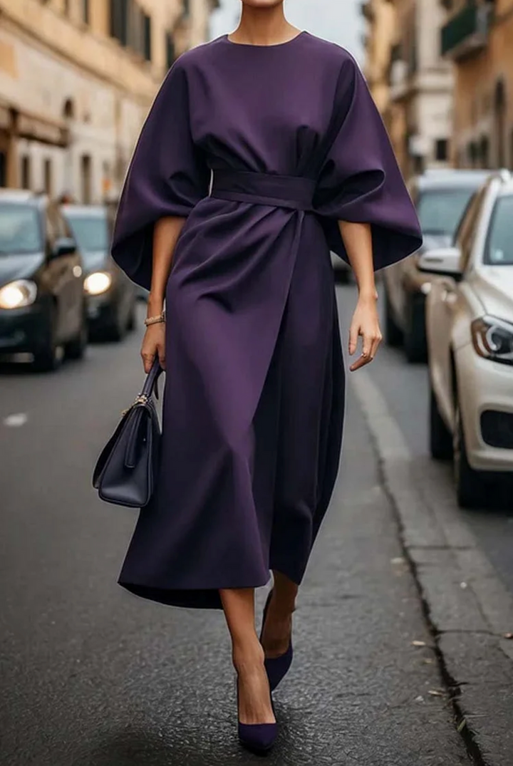 Sofía - Vestido elegante con mangas farol y cinturón para Mujer
