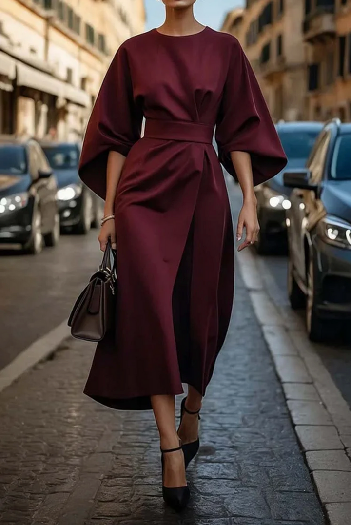 Sofía - Vestido elegante con mangas farol y cinturón para Mujer