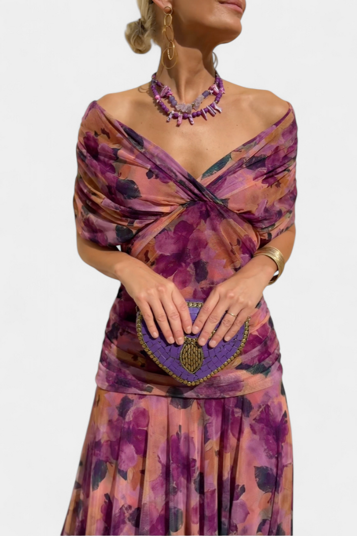 Magda™ | Vestido largo de flores con escote en V