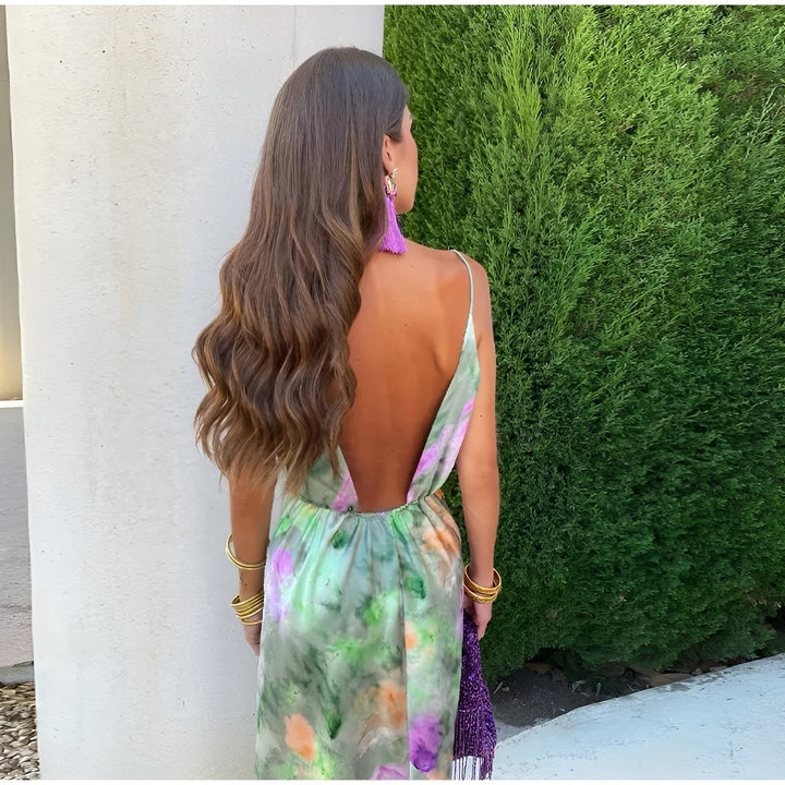 Tove - Vestido largo colorido con efecto tie-dye con lazo extraíble