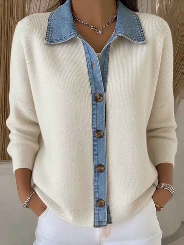 Léonie | Suéter de Punto con Cuello de Denim