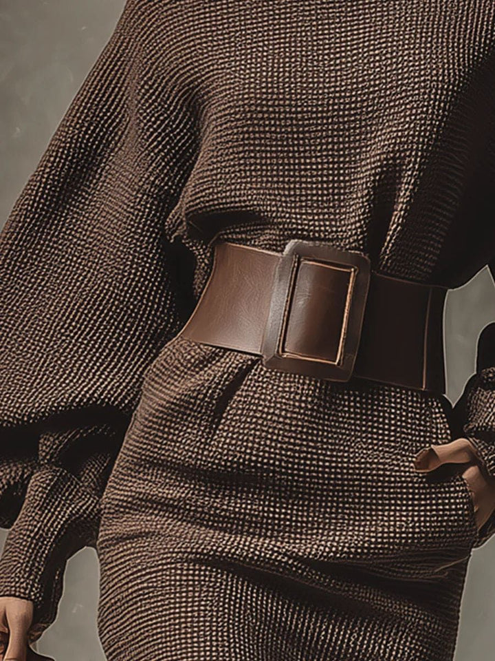 CLÉA | Vestido corto y elegante de punto con cinturón estructurado
