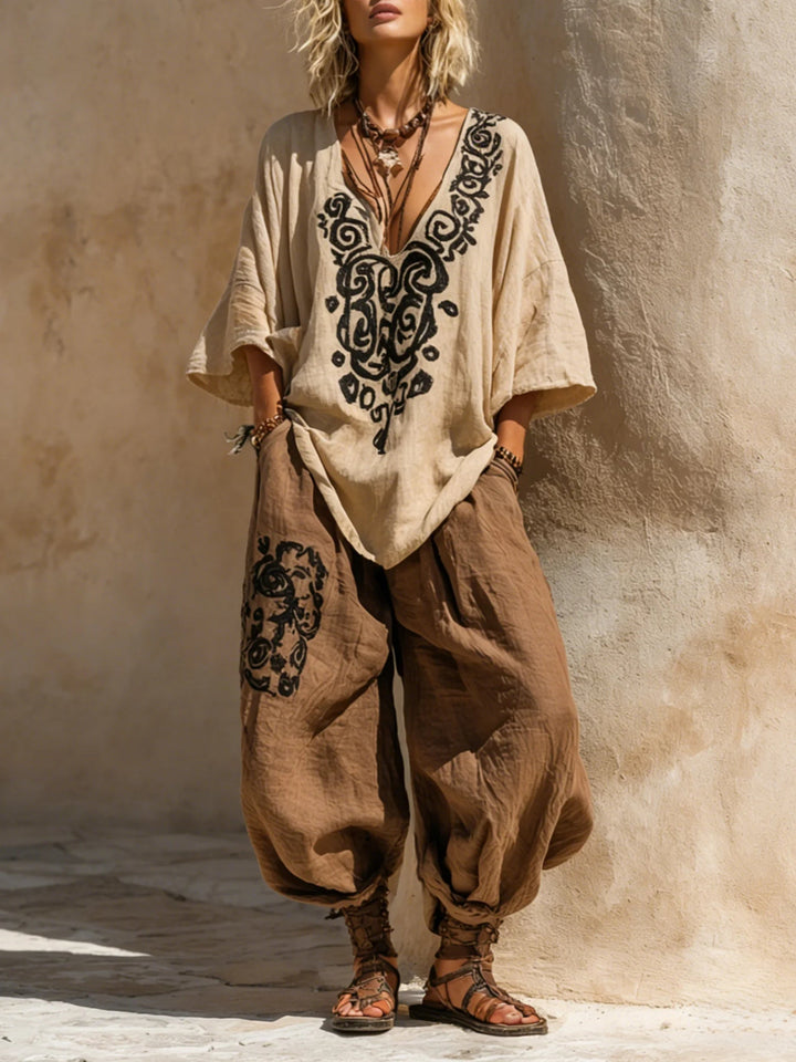 Runa - Conjunto de Impresión Artística Nómada Bohemio de Tres Piezas