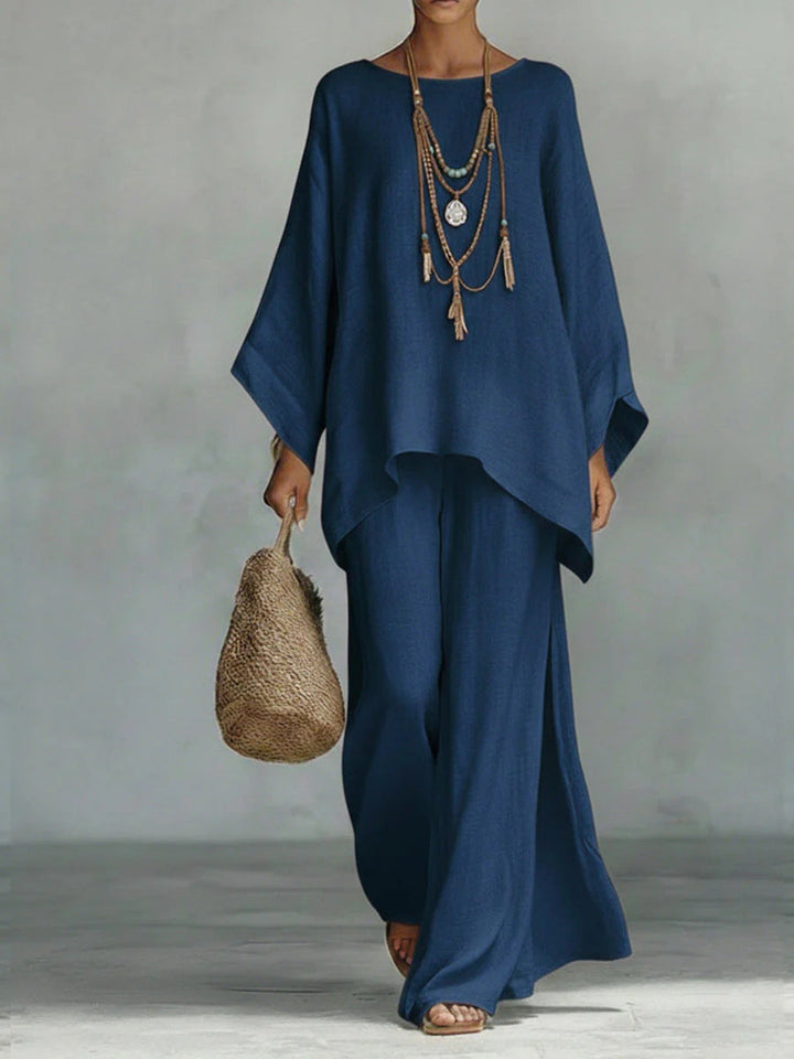 Beatrice - Conjunto de Top y Pantalones Flowy en Mezcla de Lino Minimalista para Mujer